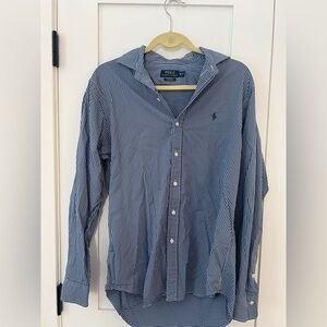 Ralph Lauren Men's Navy Checkered Button Down Shirt Performance